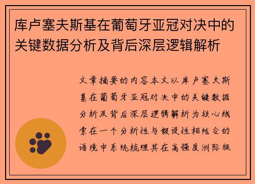 库卢塞夫斯基在葡萄牙亚冠对决中的关键数据分析及背后深层逻辑解析